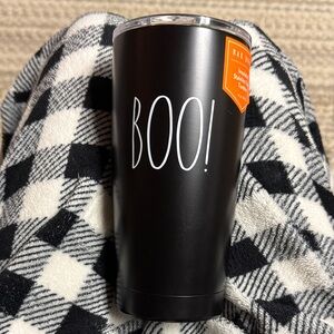 Rae Dunn Black Insulated Tumbler with Orange Label